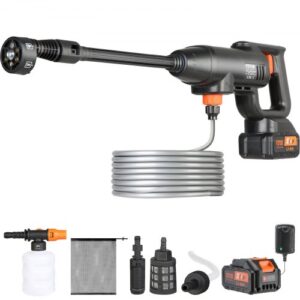 VEVOR Lavadora de Alta Presión con Batería Inalámbrica 21V Limpiador Portátil de Alta Potencia 580PSI 50bar Lavadora Eléctrica 4L/min Cargador de Batería de 4,0Ah para Limpieza de Patio, Jardín, Coche