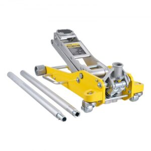 Gato hidráulico de piso de perfil bajo VEVOR de 3 toneladas (6600 lb), de aluminio resistente, para carreras, para automóvil, con bomba de elevación rápida de doble pistón, rango de elevación de altura de 3,7 a 18,3 pulgadas (amarillo)