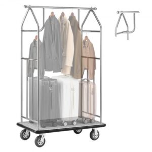 VEVOR Carro de Equipaje para Hotel, Acabado en Acero Inoxidable Cepillado, Carga de 362 kg, Carrito de Botones con Plataforma Alfombrada Gris y Ruedas de Goma, para Hoteles, Condominios, Plateado
