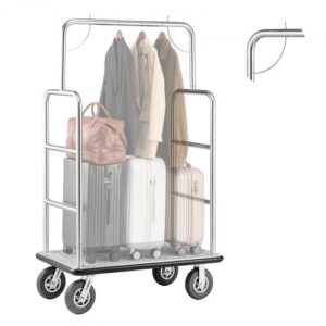 VEVOR Carro de Equipaje para Hotel, Acabado en Acero Inoxidable Cepillado, Carga de 544 kg, Carrito de Botones con Plataforma Alfombrada Gris y Ruedas de Goma, para Hoteles, Condominios, Plateado