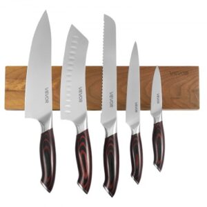 VEVOR Juego de Cuchillos de 6 uds, con Soporte Magnético, Acero Inoxidable de Alto Carbono, Resistente a Roturas, con Aspecto de Nogal, para Cortar, Picar y Pelar sin Esfuerzo, 342 x 52 x 208 mm