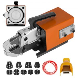 VEVOR Herramienta de engarzado neumática Am-10, Máquina de engarzado de terminales de cable accionada por aire Hasta 16 mm2, Máquina de engarzado neumática con 10 juegos de troqueles para muchos tipos
