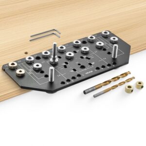 VEVOR Plantilla de Pasador de Estante y Plantilla de Bisagra 2 en 1, Plantilla de Perforación de Agujeros de Herrajes de Aleación de Aluminio con Brocas de 6,4 y 4,8 mm, para Puertas de Gabinete