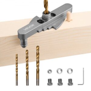 VEVOR Kit de Plantilla para Espigas, Plantilla Autocentrante para Taladro de Espigas para Agujeros Rectos con Juego de Brocas de 6,4/7,9/9,5 mm y Collarín de Tope para Taladrar de Carpintería