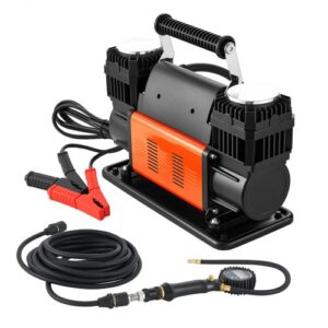 VEVOR Compresor de Aire de Doble Cilindro para Trabajo Pesado, Inflador de Neumáticos Portátil 300 L/min, con Manómetro Digital y Adaptadores a Camiones, SUV y Autocaravanas, 365 x 150 x 227 mm