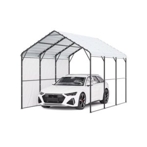 VEVOR Cochera de Metal Resistente de 3 x 4,5 x 3,15 m para Exterior con Estructura y Techo de Acero Galvanizado, Carpa para Coche con Paredes Laterales Extraíbles para Camionetas, Barcos, Automóviles