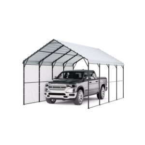 VEVOR Cochera de Metal Resistente de 3,6 x 6 x 3,15 m para Exterior con Estructura y Techo de Acero Galvanizado, Carpa para Coche con Paredes Laterales Extraíbles para Camionetas, Barcos, Automóviles
