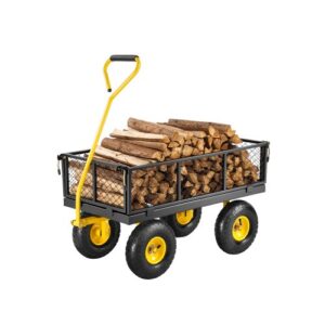 VEVOR Carrito Resistente de Jardín de Acero de 1700 x 480 x 515 mm con Neumáticos de 10", Laterales de Malla Extraíbles y Manija Giratoria de 180°, Capacidad de Carga de 226,80 kg, Amarillo y Negro