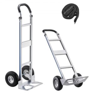 VEVOR Carretilla de Mano, Capacidad de Carga de 227 kg, Resistente, con Asa, de Aleación de Aluminio y Correa de Amarre, Apilable para Mudanzas, Oficinas y Almacenes, 480 x 500 x 1340 mm, Plata