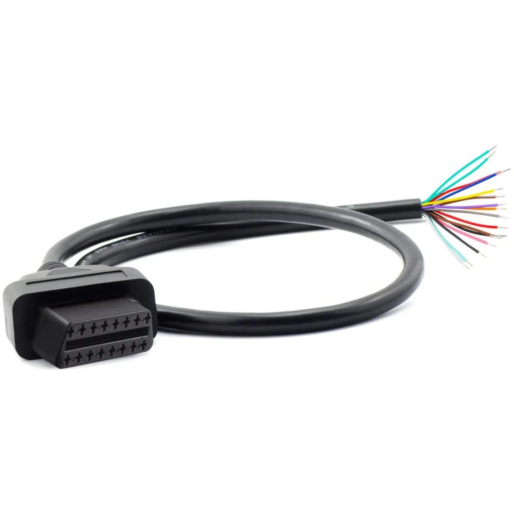 Obd2 Obdii 16pin Conector Hembra A Cable De Enchufe Abierto Cable De Extensión De 1m