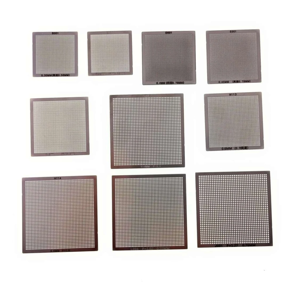 Pack 10 Plantillas Universales Bga Rework Reballing Calor Directo de 0,3 a 0,76 Mm