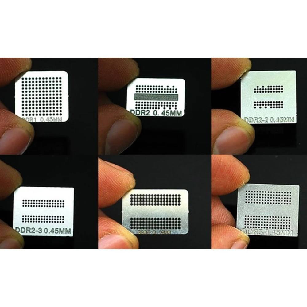 Pack 6 Stencils Reballing Para Chips Memoria Ddr, Ddr2, Ddr2-2, Ddr2-3, Ddr3, Gddr5
