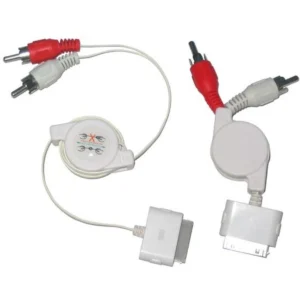 Cable conexión estéreo para iPod, iPhone, iPad retráctil compatible con Dock Connector