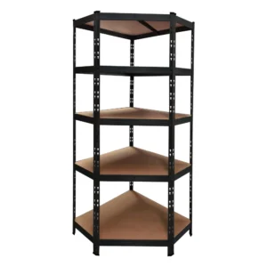 Estantería metálica de esquina negra 180x75x40 cm con 5 estantes ajustables