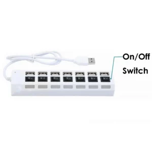 Hub USB 2.0 con 7 puertos y fuente de alimentación europea color blanco