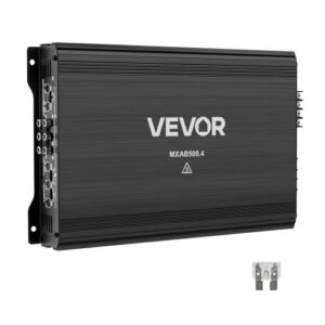 VEVOR Amplificador para Automóvil 4 Canales Clase AB Máximo 4 x 250W a 4 ohmios y 4 x 500W a 2 ohmios, Amplificador Estéreo de Audio para Coche Puenteable para Sedán SUV Camioneta Vehículo Todoterreno