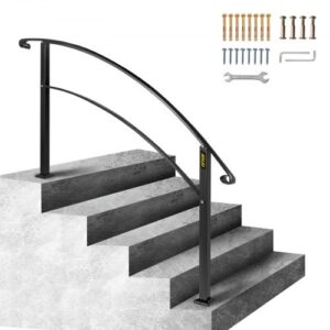 VEVOR Pasamanos Metálicos de Hierro para 4 a 5 Pasos, Barandilla de Escaleras Pasamanos Hierro Forjado, para Interiores o Exteriores, para Mantener el Equilibrio y Evitar Derrapes, Color Negro