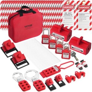 VEVOR Kit de Etiquetado de Bloqueo Eléctrico, 47 Piezas Kit de Seguridad Loto que Incluye Candados, Cerrojos, Etiquetas, Bridas de Nailon, Bloqueos de Enchufes, para Energía Eléctrica Industrial
