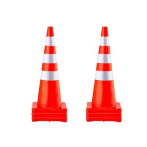 VEVOR Cono de Tráfico 6 Piezas 90 cm Pedestal de Obra de PVC Naranja, Cono de Seguridad con Base Pesada y Collares Reflectantes para Demarcación de Estacionamiento de Emergencia en Estacionamiento