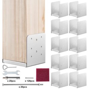 VEVOR 10 Piezas Soportes para Postes de Madera 6"x6"(152x152 mm) Base de Anclaje de Acero Inoxidable para Poste de Madera Tamaño Interno 140x150mm para Barandilla, Pasamanos, Pabellón, Porche, Terraza