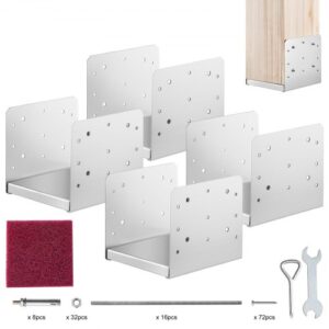 VEVOR 4 Piezas Soportes para Postes de Madera 8"x8"(203x203 mm) Base de Anclaje de Acero Inoxidable para Poste de Madera Tamaño Interno 185x198 mm para Barandilla, Pasamanos, Pabellón, Porche, Terraza
