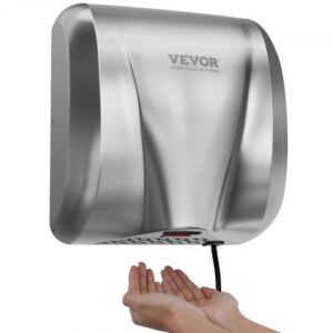 VEVOR Secador de Manos Eléctrico 1300 W Secador de Manos Automático Comercial de Servicio Pesado Filtro HEPA de Alta Velocidad de Acero Inoxidable 2 Opciones de Energía para Inodoros 325x295x180 mm