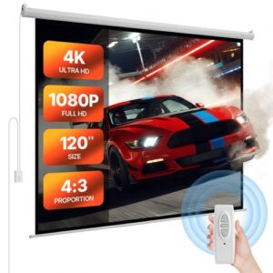 VEVOR Pantalla de Proyector Motorizada 2330 x 1747 mm, 4:3, 1080 HD, Pantalla de Proyección Eléctrica de Pared con Control Remoto, Angular de 160°, Material de PVC, para Cine en Casa, Oficina