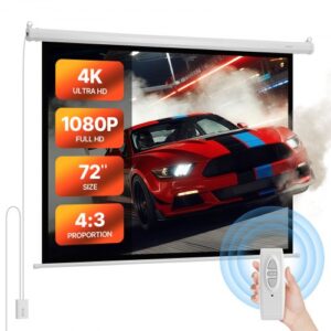VEVOR Pantalla de Proyector Motorizada 1448 x 1090 mm, 4:3, 1080 HD, Pantalla de Proyección Eléctrica de Pared con Control Remoto, Angular de 160°, Material de PVC, para Cine en Casa, Oficina