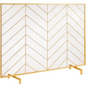 VEVOR Pantalla para Chimenea 1 Panel Salvachispas para Chimenea de Hierro 98x75,8 cm Servicio Pesado Protector contra Chispas Independiente Instalación Simple para Sala de Estar Decoración, Dorado