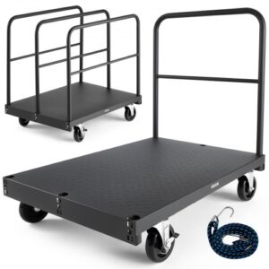 VEVOR Carro Portaplatos, Carga 816 kg, 2 en 1, con Ruedas Giratorias de 360°, Rodillo Portaplatos y 4 Pasamanos Laterales, para Fábricas, Almacenes y Garajes, Color Negro, 914 x 610 x 858 mm