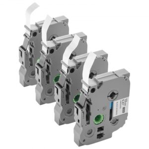 VEVOR 4 Paquetes Cinta para Etiquetas, Ancho de 12 mm, Repuestos Compatibles con Varios Tipos de Etiquetadoras Brother P-Touch, Reemplazo para Letra Tag TZe-231, Color Negro Sobre Blanco