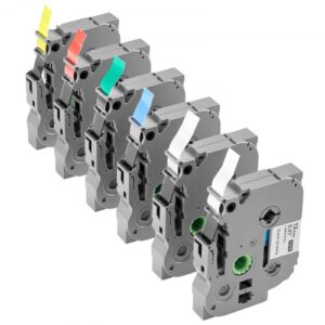VEVOR 6 Paquetes Cinta para Etiquetas, Ancho de 12 mm, Compatible con Varios Modelos de Brother P-Touch, Repuesto para Letra Tag TZe-131, TZe-231, TZe-431, TZe-531, TZe-631 y TZe-731, Multicolor