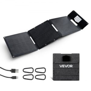 VEVOR Placa Solar Plegable 30W, Panel Solar Monocristalino Portátil, 3 Puertos USB-A y USB-C, IP65 Impermeable, Cargador para Tablets Móviles Power Bank, Energía para Camping Senderismo Autocaravanas