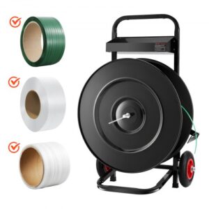 VEVOR Dispensador de Flejes, Adecuado para Rollos de Flejado de PET/PP/Poliéster con Un Tamaño de Núcleo de 203/406 mm, Acero al Carbono Q235, con Sistema de Frenado Mejorado, 410 x 670 x 1000 mm