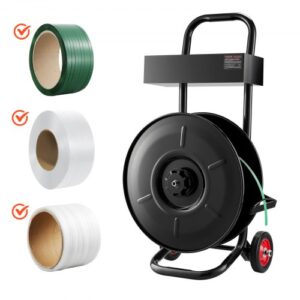 VEVOR Dispensador de Flejado, para Rollos de Flejado de PET/PP/Poliéster con Un Tamaño de Núcleo de 203 mm, con Sistema de Frenado Mejorado, Amplio Almacenamiento Integrado para Herramientas