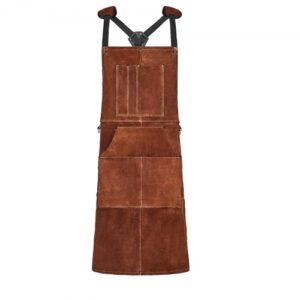 VEVOR Delantal de Trabajo de Soldadura de Cuero, de Piel de Vacuno, Ignífugo, Resistente al Calor, con 6 Bolsillos para Herramientas para Carpintería, Jardinería y Barbacoa, 610 x 914 x 1 mm
