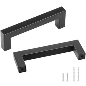 VEVOR Tiradores para Muebles de Cocina, 30 Piezas, Tiradores para Puertas de Gabinetes de Acero Inoxidable, Espacio entre Orificios Centrales 96 mm, Tiradores Cuadrados para Cocina, Baño, Negro Mate