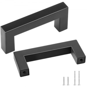 VEVOR Tiradores para Muebles de Cocina, 30 Piezas, Tiradores para Puertas de Gabinetes de Acero Inoxidable, Espacio entre Orificios Centrales 76 mm, Tiradores Cuadrados para Cocina, Baño, Negro Mate