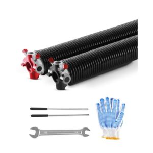 VEVOR Resortes de Torsión para Puertas de Garaje con Barras de Enrollado Antideslizantes y Guantes, Par de ?6,35 x ?50,8 x 813 mm, 16 000 Ciclos, Revestimiento Negro de Electroforesis para Reemplazo