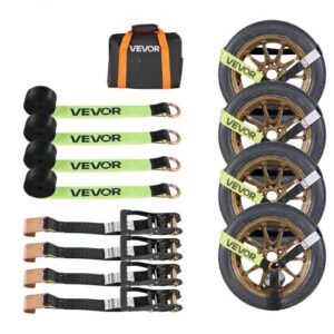 VEVOR Kit de Amarre de Calzo de Ruedas 50,8 x 3048 mm, Correas de Amarre para Rueda con Ganchos Planos, Resistencia a la Rotura de 4540 kg, Carga de Trabajo de 1512 kg, para Vehículos, SUV, Remolques