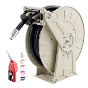 VEVOR Carrete de Manguera de Combustible de 19,05 x 9900 mm 300 PSI, con Resorte de Trinquete, Giro Automático, Base de Acero, Enrollador de Manguera Retráctil para Diésel Taller Estación de Servicio