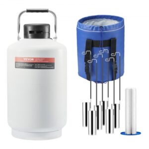 Tanque de nitrógeno líquido VEVOR, contenedor de nitrógeno líquido de aleación de aluminio de 10 L, Dewar de tanque LN2 con 6 botes y bolsa de transporte con correas, tanque criogénico para la industria de la belleza, conservación de semen, científico