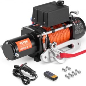 Cabrestante eléctrico VEVOR, 10 000 lb, cabrestante para camión de 12 V CC con cable sintético de ?7/20 in x 65 ft, guía de aluminio, control remoto inalámbrico y con cable, IP55 resistente al agua para remolcar todoterrenos, SUV, Jeep, remolques, barcos