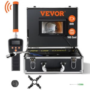 VEVOR Cámara de Inspección de Drenaje con 512 Hz Localizador Endoscopio Drenaje 30m Pantalla 7" IP68 Impermeable Grabadora DVR 12 LEDs Ajustables 16 GB Tarjeta SD para Tuberías de Alcantarillado Hogar