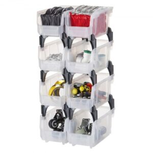 VEVOR Cajas Apilables de Almacenamiento, 276 x 140 x 130 mm, para Organizar y Almacenar, con Frente Abierto, para Armario, Garaje, Piezas Pequeñas, Suministros de Oficina, Transparentes, 8 uds