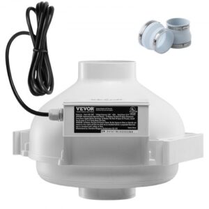 VEVOR Sistema de Ventilación para Mitigación Radón Silencioso, Kit de Mitigación de Radón 190 CFM con 2 Acopladores, Ventilador de Extracción para Ventilación Interior y Exterior, 305 x 320 x 235 mm