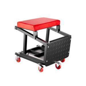 VEVOR Taburete Mecánico con Ruedas Carga de 136 kg Asiento de Garaje Giratorio de 360° Asiento de Escalón para Mecánico con Bandeja para Herramientas para Taller, Reparación de Automóviles, Negro
