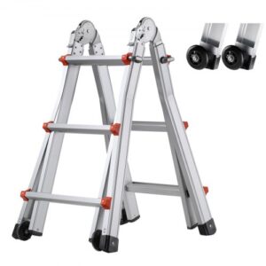 VEVOR Escalera Telescópica con Estructura en A Escalera Extensible 335 cm Escalera Plegable Portátil para RV, Tareas Escolares, Escalera de Techo para Interiores y Exteriores Carga de 149,7 kg