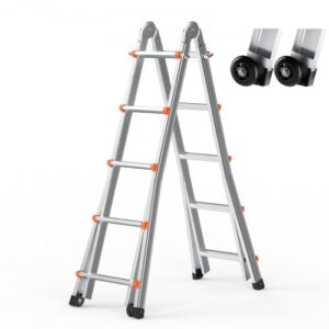 VEVOR Escalera Telescópica con Estructura en A Escalera Extensible 512 cm Escalera Plegable Portátil para RV, Tareas Escolares, Escalera de Techo para Interiores y Exteriores Carga de 149,7 kg