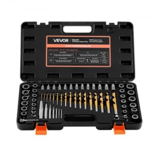 VEVOR Juego de Extractor de Tuercas y Tornillos Dañados 65 Piezas, Extractores de Pernos, con Brocas, Adaptadores y Estuche de Almacenamiento, Herramientas para Sacar Tornillos Rotos Oxidados Pintados